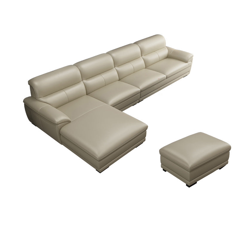 Leather Pillow Top Arm Sectional Sofa 36.22"High Cushion Back Sofa,Beige