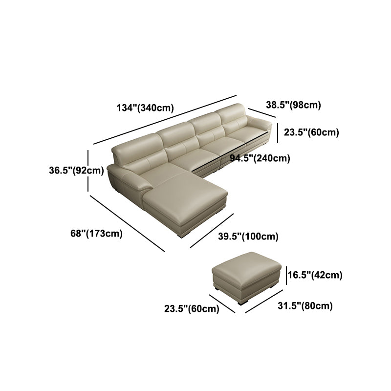 Leather Pillow Top Arm Sectional Sofa 36.22"High Cushion Back Sofa,Beige