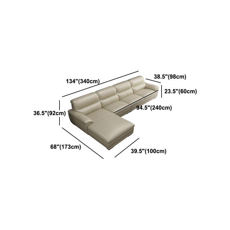 Leather Pillow Top Arm Sectional Sofa 36.22"High Cushion Back Sofa,Beige