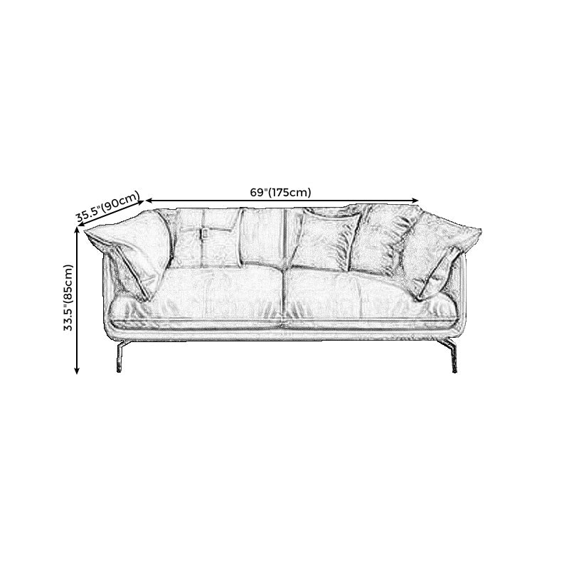 Contemporary Leathe Pillow Top Arm Sofa Set with Pillows in Brown