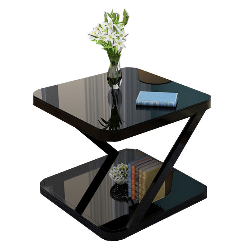 Black/White Glass Corner Table 19.69" High End Table with Storage