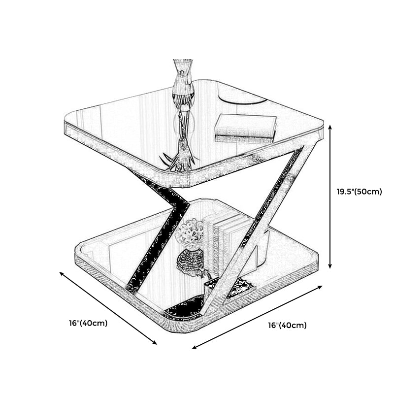 Black/White Glass Corner Table 19.69" High End Table with Storage