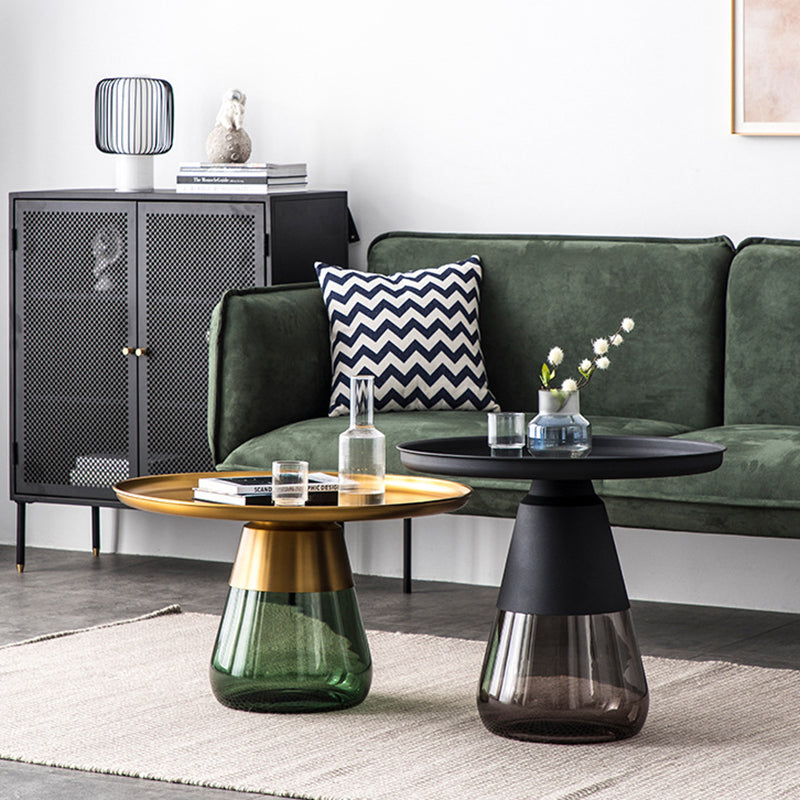 Modern Style Black/gold Metal Countertop Glass Base Grey/green Round Side Table