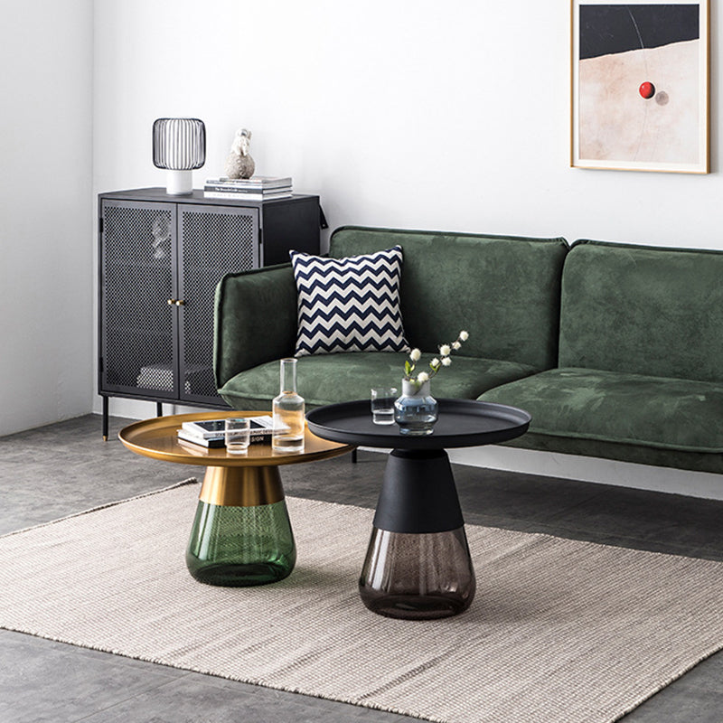 Modern Style Black/gold Metal Countertop Glass Base Grey/green Round Side Table
