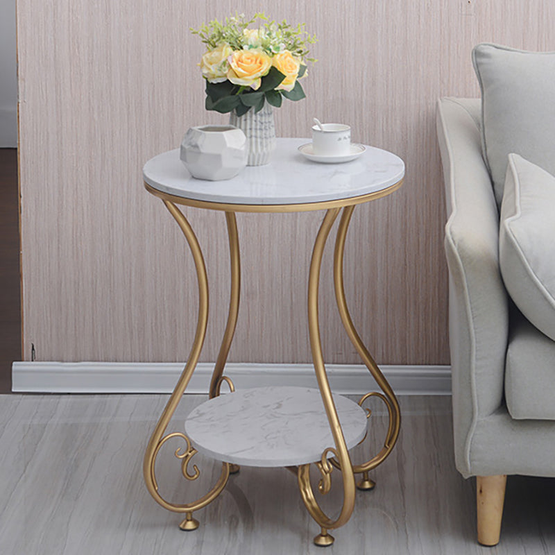 Glam Round Glossy Marble Top End Table Metal Curved Sofa Side End Table