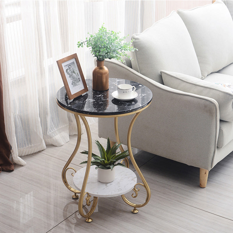 Glam Round Glossy Marble Top End Table Metal Curved Sofa Side End Table