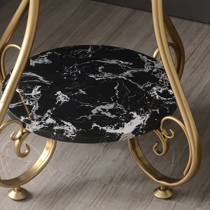 Glam Round Glossy Marble Top End Table Metal Curved Sofa Side End Table