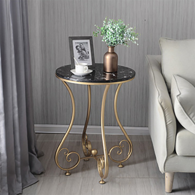 Glam Round Glossy Marble Top End Table Metal Curved Sofa Side End Table