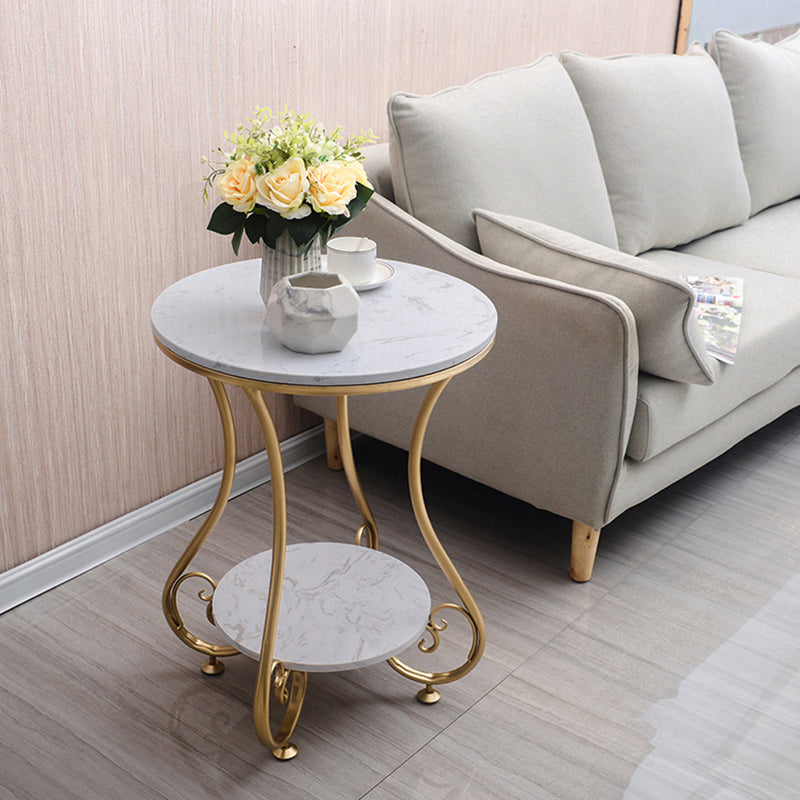 Glam Round Glossy Marble Top End Table Metal Curved Sofa Side End Table