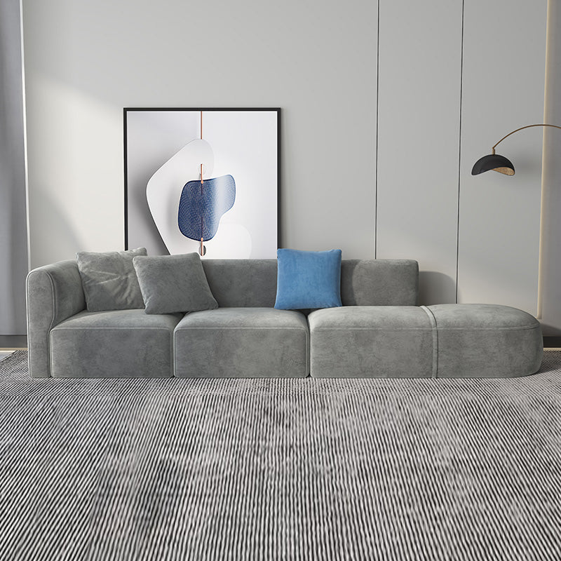 Scandinavian Light-grey Sofa Down Filled Couch with Recessed Arms and Cushions