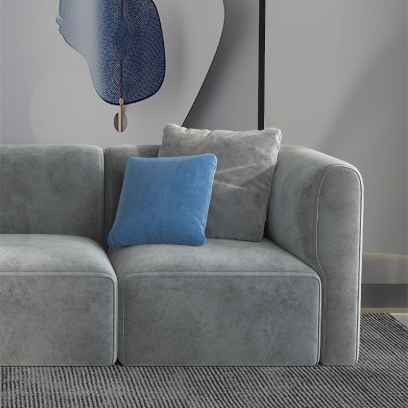 Scandinavian Light-grey Sofa Down Filled Couch with Recessed Arms and Cushions