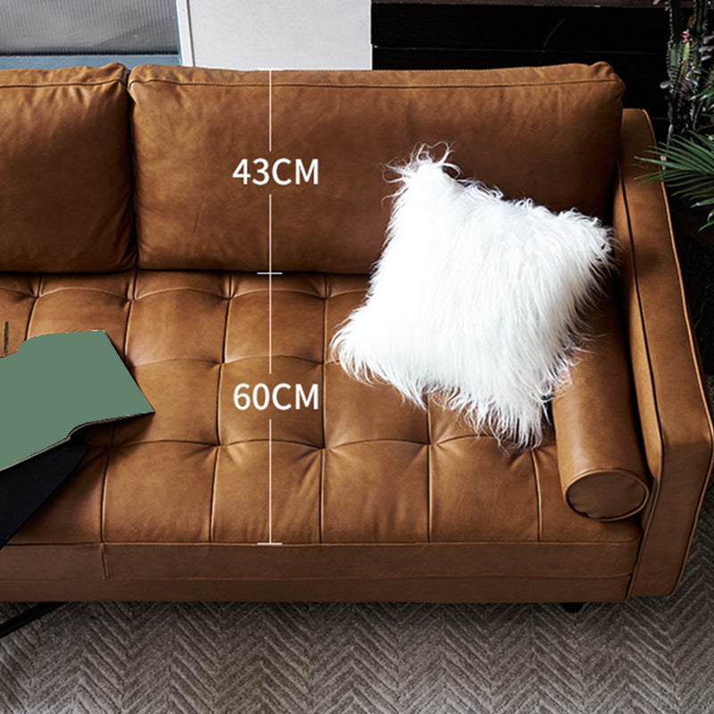 Brown Leather Settee Couch Square Arm Standard Bench Seating