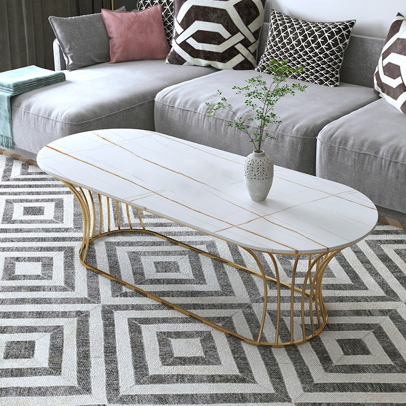 Frame Base Coffee Table Modernism Elliptical Stone Cocktail Table