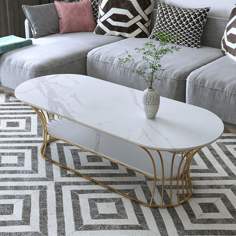 Frame Base Coffee Table Modernism Elliptical Stone Cocktail Table