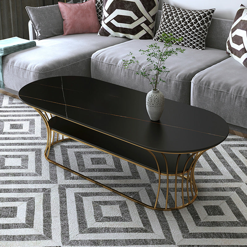 Frame Base Coffee Table Modernism Elliptical Stone Cocktail Table