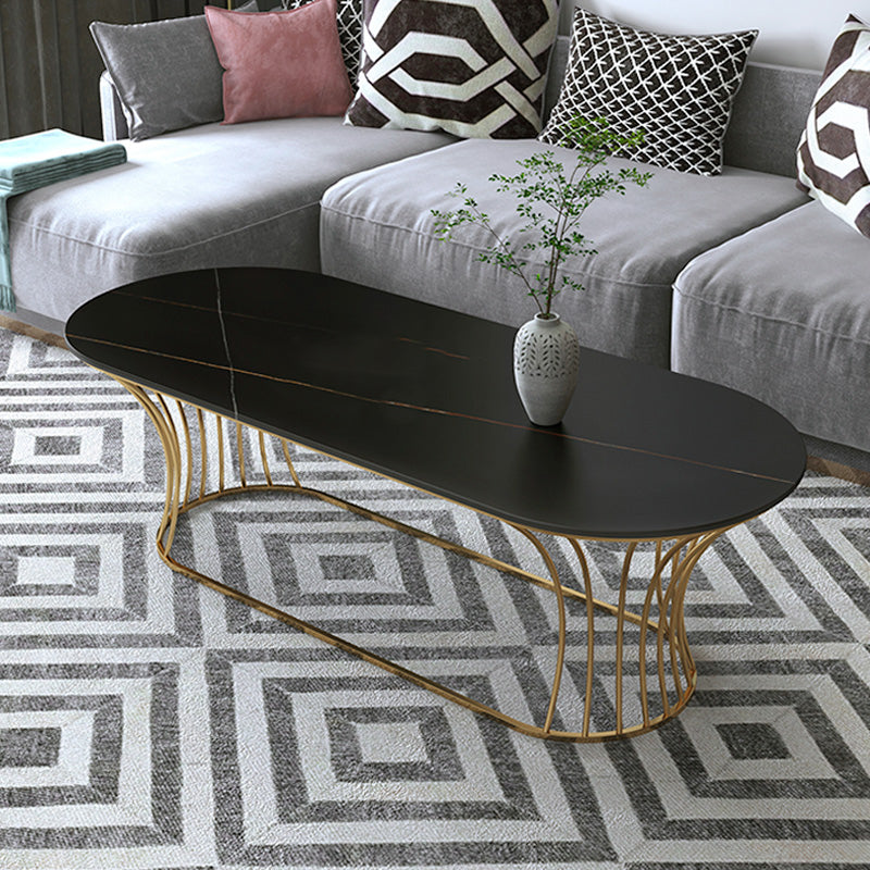 Frame Base Coffee Table Modernism Elliptical Stone Cocktail Table