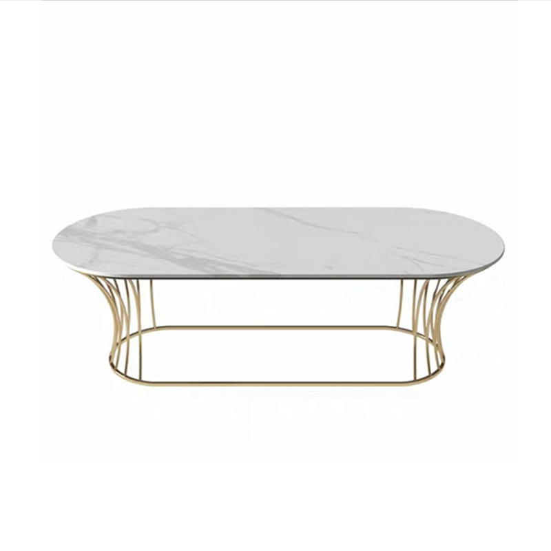 Frame Base Coffee Table Modernism Elliptical Stone Cocktail Table