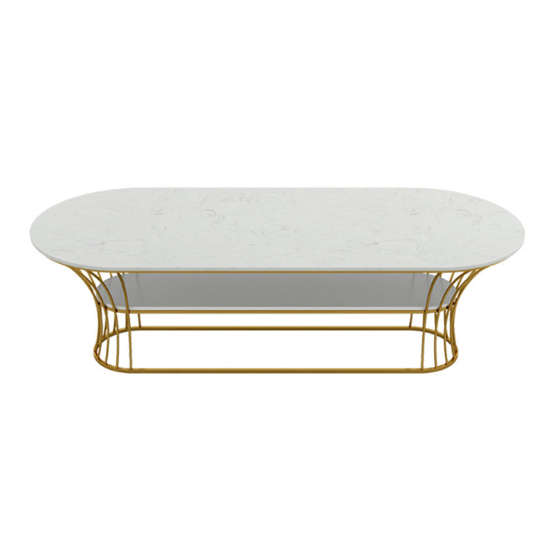 Frame Base Coffee Table Modernism Elliptical Stone Cocktail Table