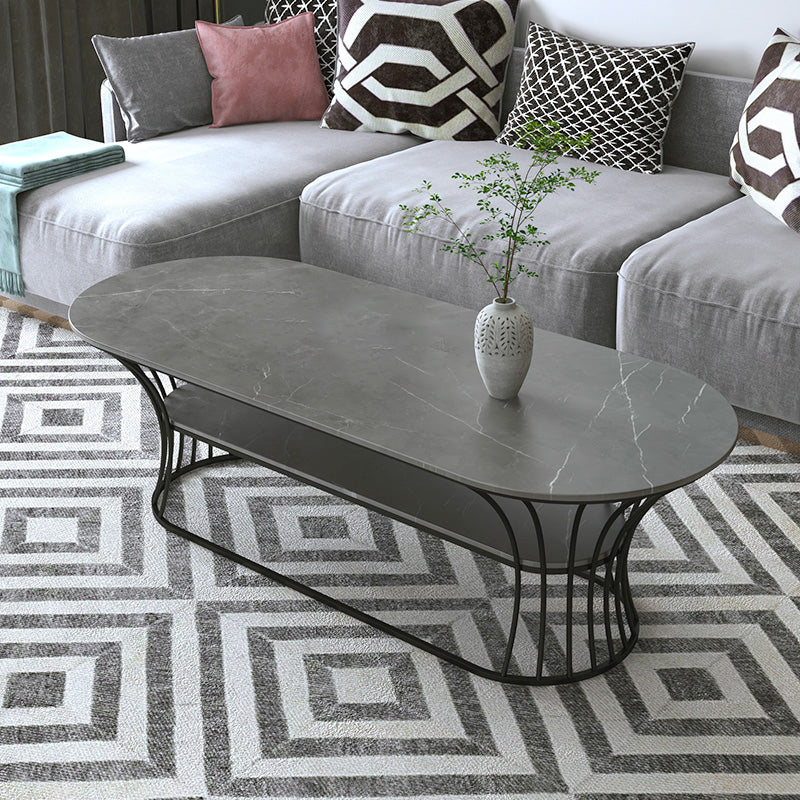 Frame Base Coffee Table Modernism Elliptical Stone Cocktail Table