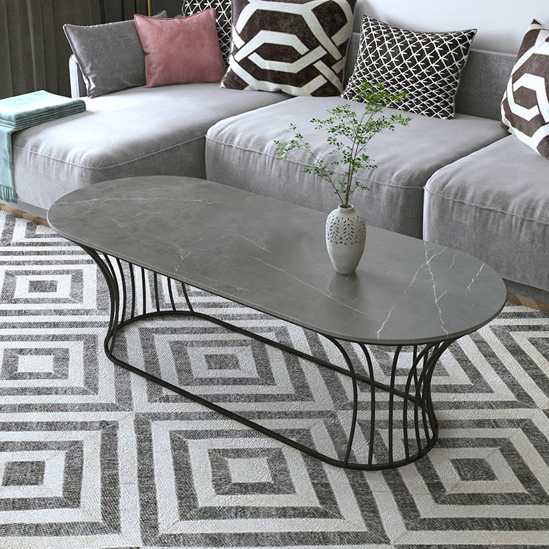 Frame Base Coffee Table Modernism Elliptical Stone Cocktail Table