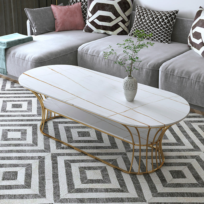 Frame Base Coffee Table Modernism Elliptical Stone Cocktail Table