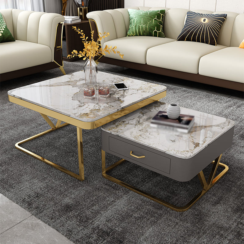 Faux Marble Frame Coffee Table Fixed Modern Square Cocktail Table