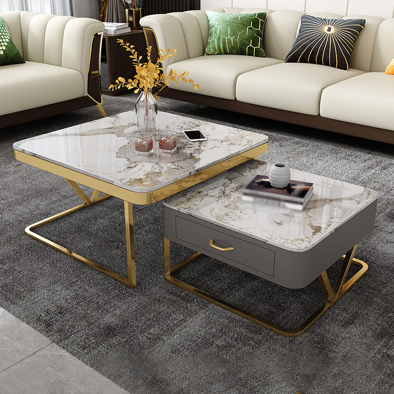 Faux Marble Frame Coffee Table Fixed Modern Square Cocktail Table