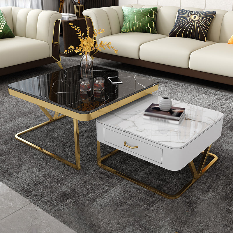 Faux Marble Frame Coffee Table Fixed Modern Square Cocktail Table