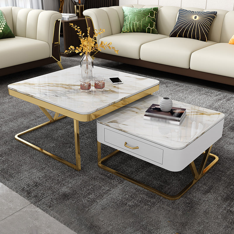Faux Marble Frame Coffee Table Fixed Modern Square Cocktail Table