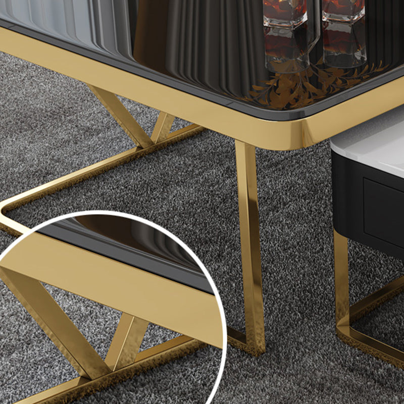 Faux Marble Frame Coffee Table Fixed Modern Square Cocktail Table