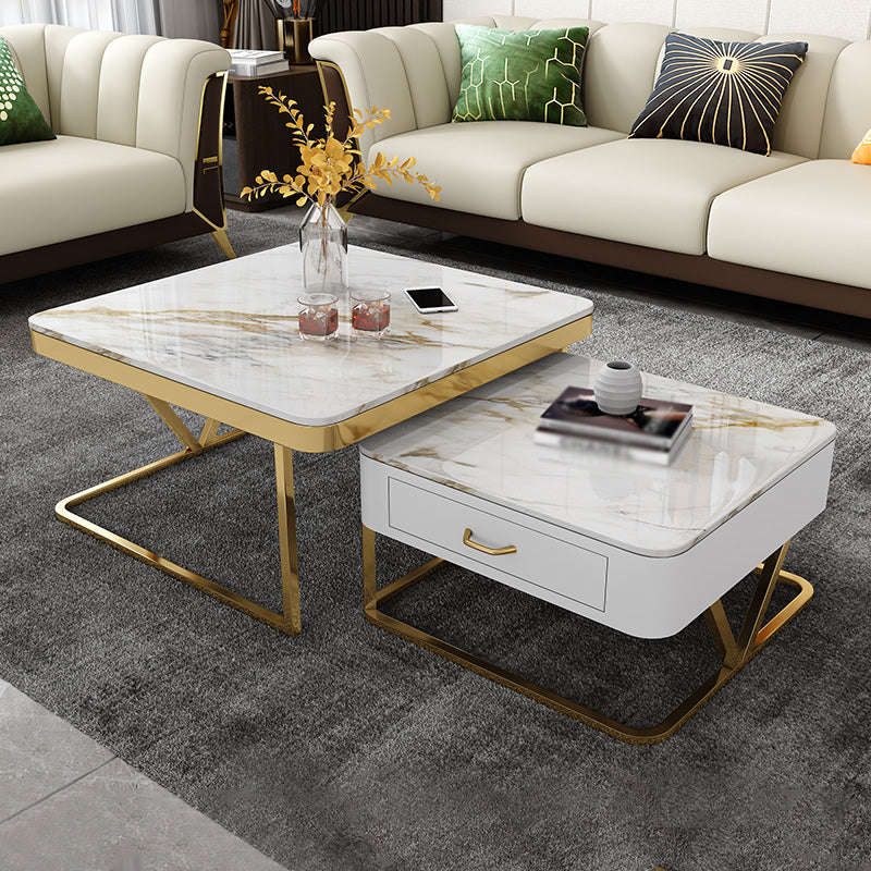 Faux Marble Frame Coffee Table Fixed Modern Square Cocktail Table