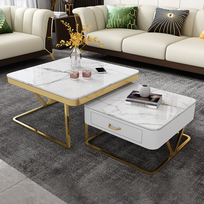 Faux Marble Frame Coffee Table Fixed Modern Square Cocktail Table