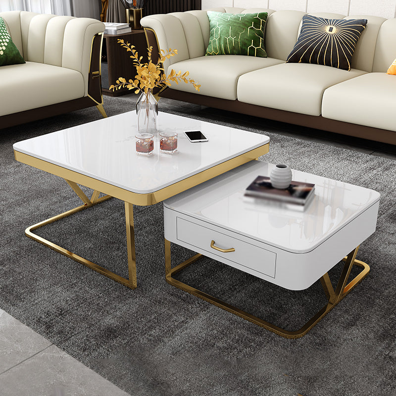 Faux Marble Frame Coffee Table Fixed Modern Square Cocktail Table