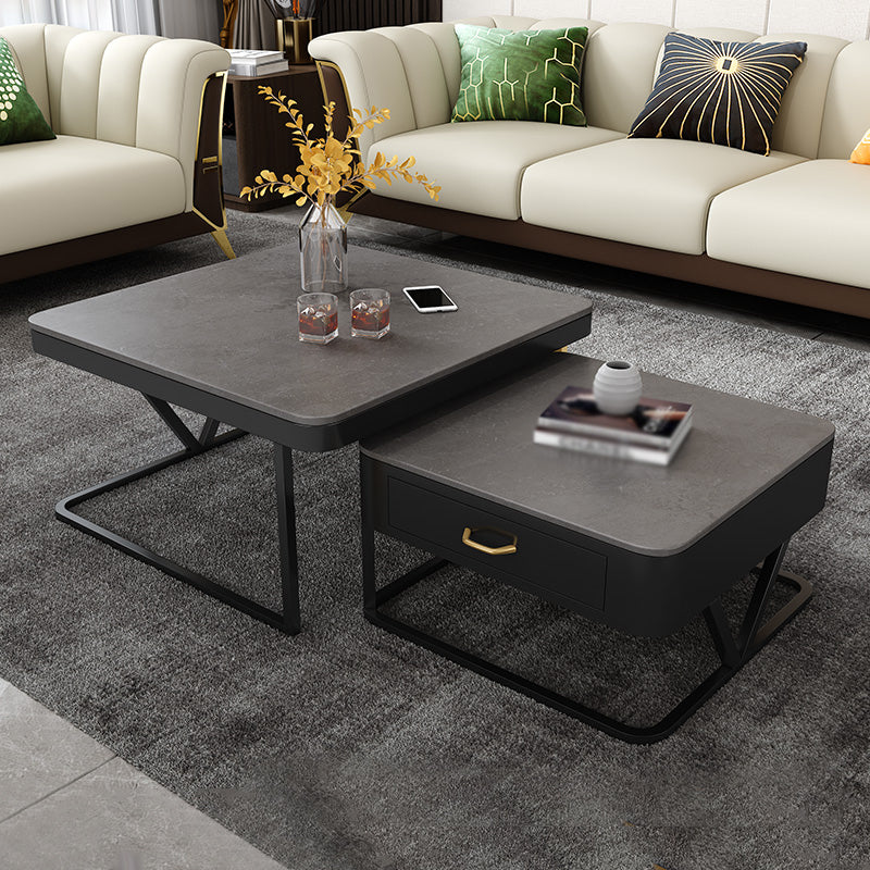 Faux Marble Frame Coffee Table Fixed Modern Square Cocktail Table