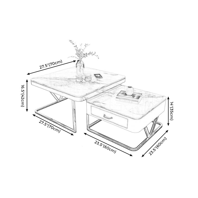Faux Marble Frame Coffee Table Fixed Modern Square Cocktail Table