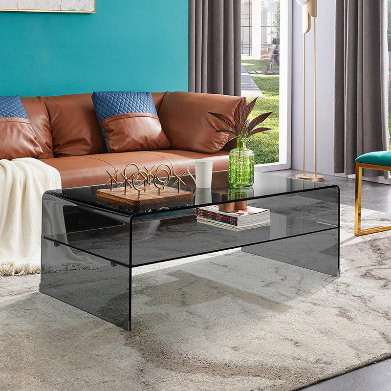 Modern Style Black/transparent Rectangular Coffee Table with Tempered Glass Top