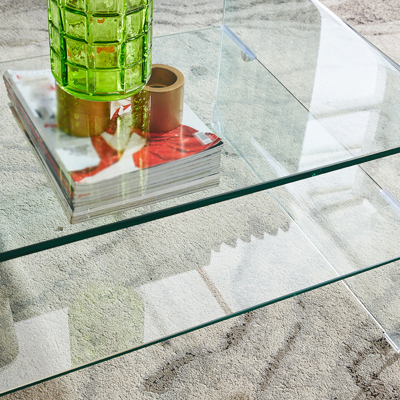 Modern Style Black/transparent Rectangular Coffee Table with Tempered Glass Top