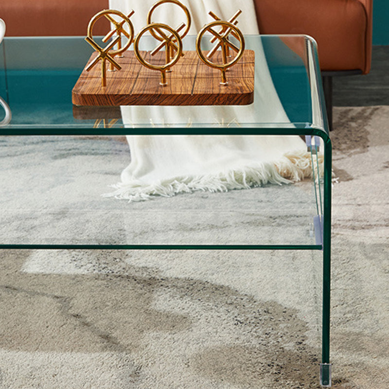 Modern Style Black/transparent Rectangular Coffee Table with Tempered Glass Top