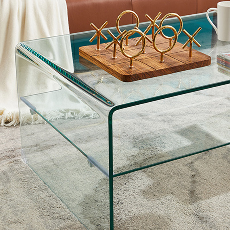 Modern Style Black/transparent Rectangular Coffee Table with Tempered Glass Top