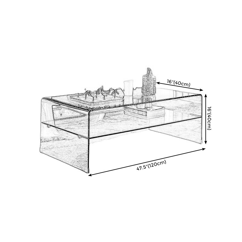 Modern Style Black/transparent Rectangular Coffee Table with Tempered Glass Top