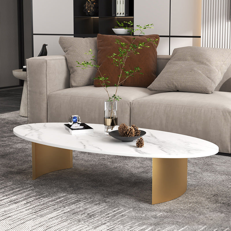 Modern Style Black Gold/white/grey Oval Coffee Table with Rock Board