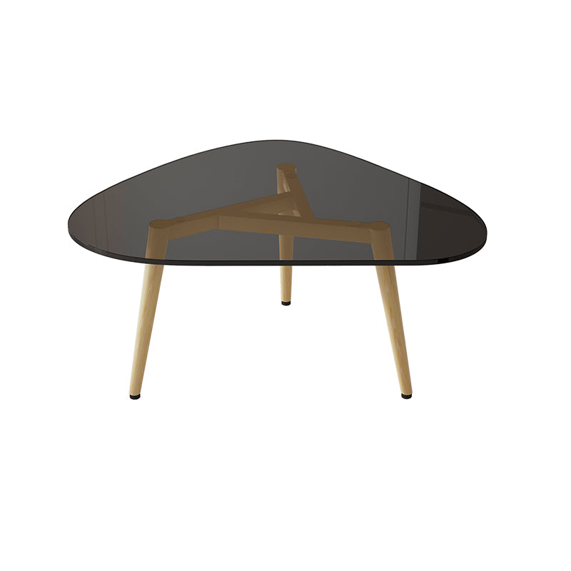 Wood and Glass 3 Legs Coffee Table Modern Triangle Clear Table