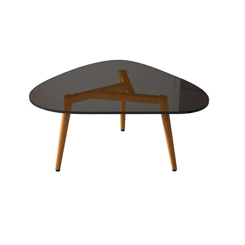 Wood and Glass 3 Legs Coffee Table Modern Triangle Clear Table