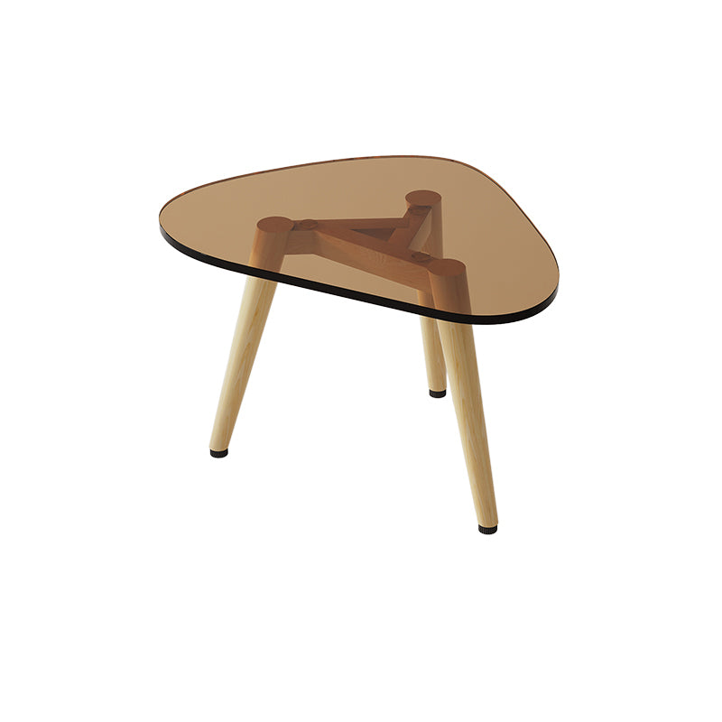 Wood and Glass 3 Legs Coffee Table Modern Triangle Clear Table