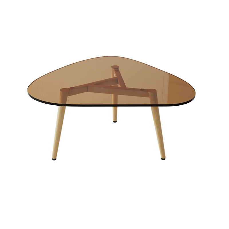 Wood and Glass 3 Legs Coffee Table Modern Triangle Clear Table
