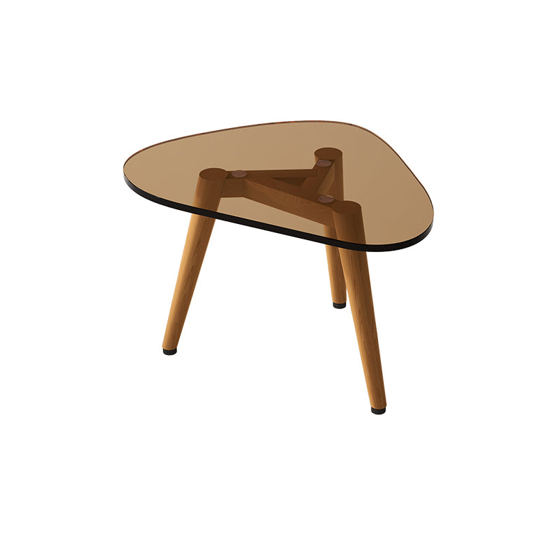Wood and Glass 3 Legs Coffee Table Modern Triangle Clear Table