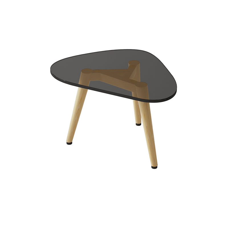 Wood and Glass 3 Legs Coffee Table Modern Triangle Clear Table