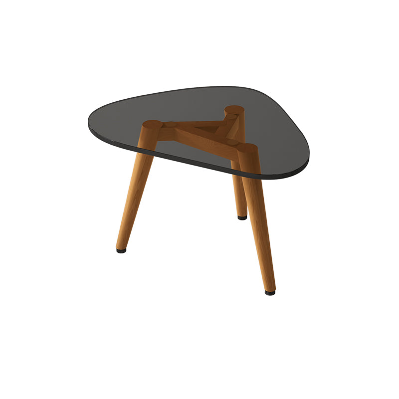 Wood and Glass 3 Legs Coffee Table Modern Triangle Clear Table