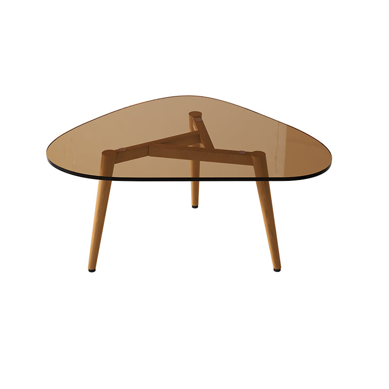 Wood and Glass 3 Legs Coffee Table Modern Triangle Clear Table