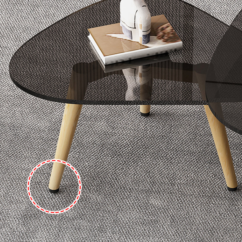 Wood and Glass 3 Legs Coffee Table Modern Triangle Clear Table